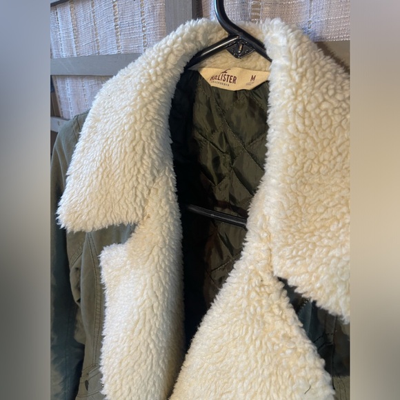 HOLLISTER Malaga Beach Sherpa Collar Moto women’s zip Bomber Jacket M Army Green - Picture 2 of 9
